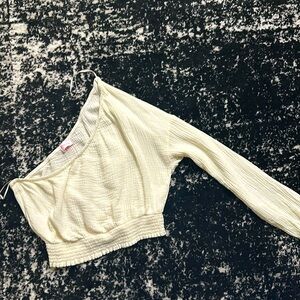 One Sleeve Crop Top with cinched bottom. Like New! Size M. Pink Lily.